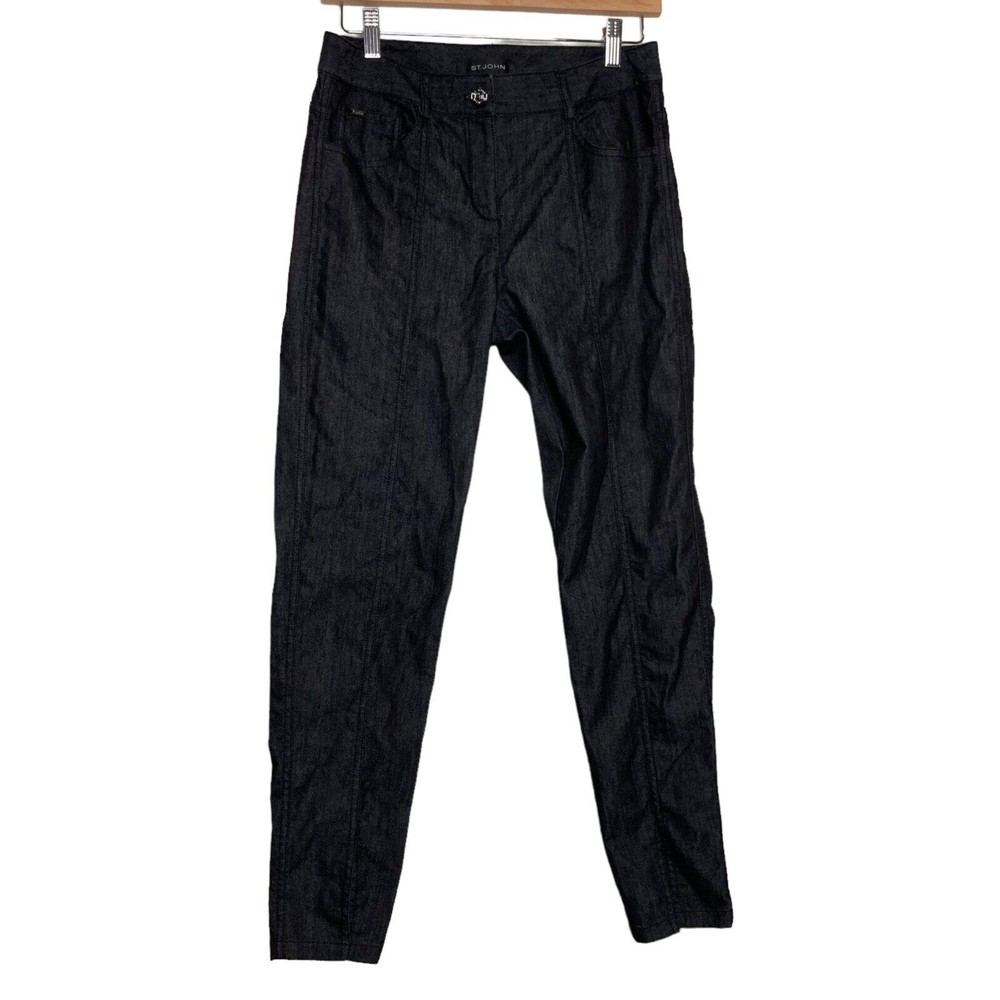 St. John Size 4 Black Ankle Pants Straight Slit Front Hem